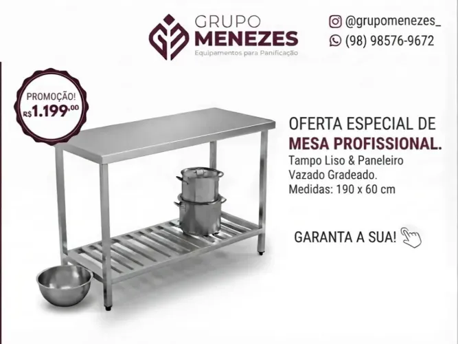 Mesa inox Menezes 190x60x90