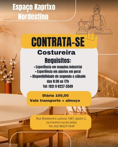CONTRATA-SE COSTUREIRA COM URGÊNCIA