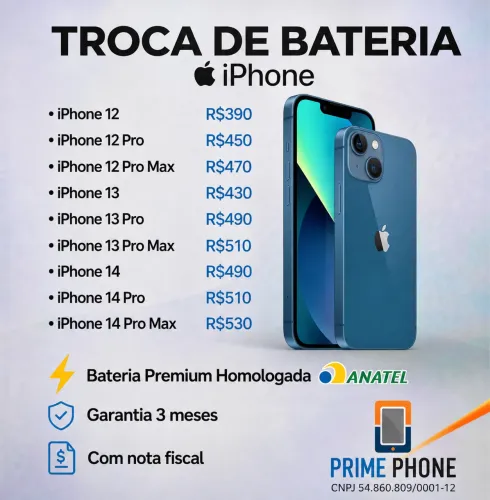 Troca de Bateria Iphone Garantia 3 meses e Nota Fiscal