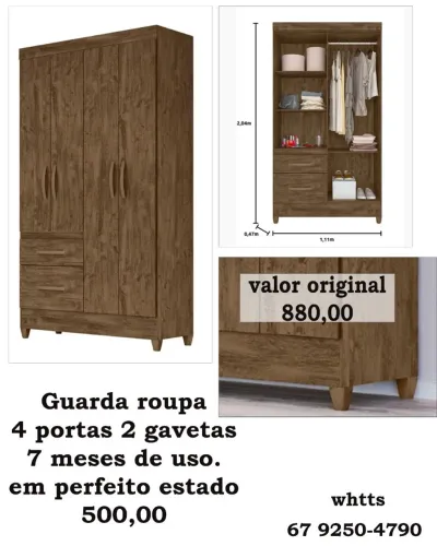 Guarda roupa 4 portas e 2 gavetas em ótima estado, usando por pouco tempo 