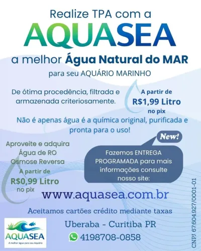 Aquário marinho TPA com água natural do mar
