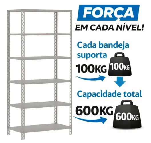 Estante Aço 42cm 6 Prateleiras, Duplo Reforço Suporta 600kg