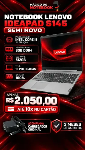 Notebook Lenovo I5 10° 8Gb De Ram SSD Nvme 512Gb