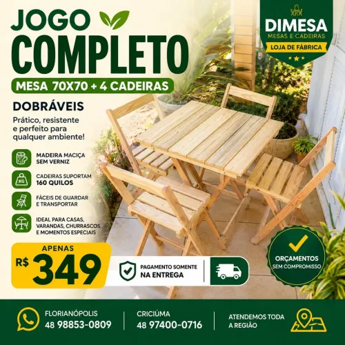 Mesas e cadeiras direto da fábrica. Entrega rapida
