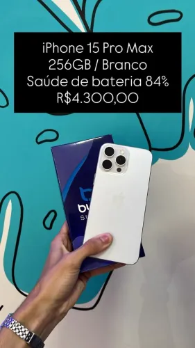 Seminovo: iPhone 15 Pro Max 256GB / Branco / Saude de Bateria 84% - Loja Fisica