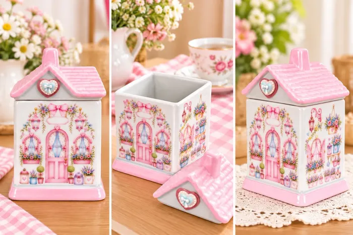 Casinha Decorativa de Cerâmica com Tampa - Delicada e Charmosa