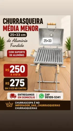 Churrasqueira Média 25×33 com suporte de Alumínio
