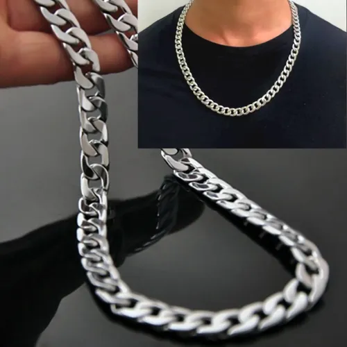Corrente masculina cor prata de pescoço