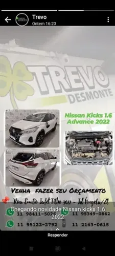 Sucata Nissan kicks 1.6 2022 para retirada de peças
