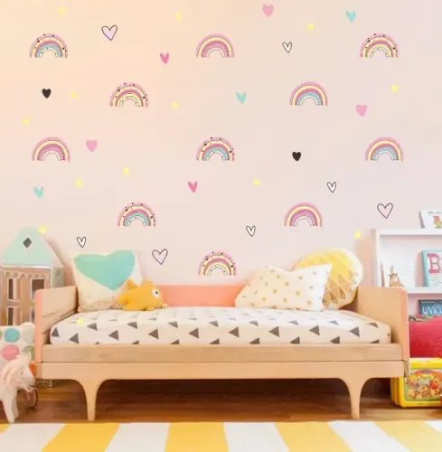 Adesivo para Decoração de parede Mini Arco-íris, corações e bolinhas quarto de bebê baby i