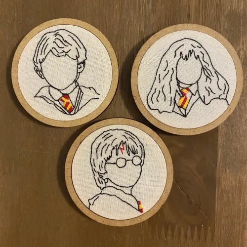 Kit com 3 bordados Harry Potter de 8cm