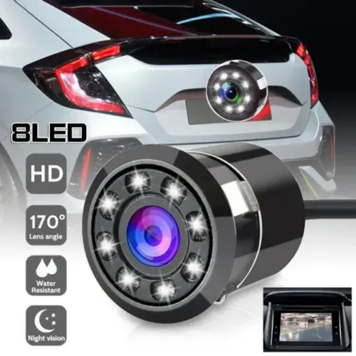 Câmera De Ré Automotiva 8 LEDs HD Infravermelho Com Visão Noturna