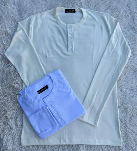 Camisas Henley Longa Preta 4 Botões 