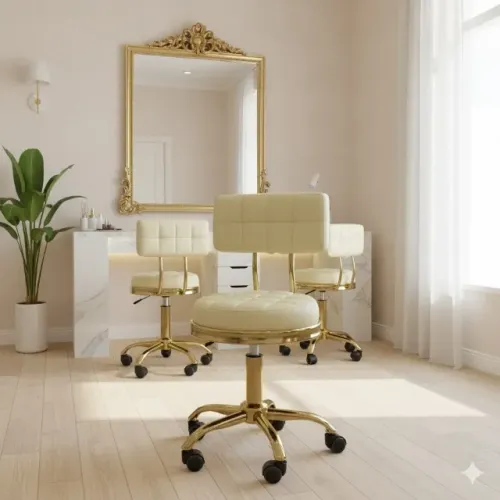 Mocho Dourado e Bege com Rodinhas (mostruário)