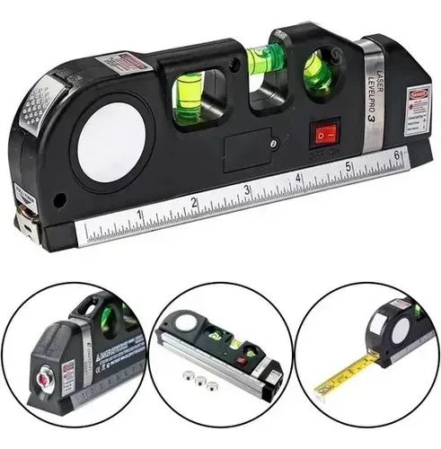 Nível a Laser Nivelador Pro 3 Estágio + Trena 2.5m + Régua 15cm - WZetta