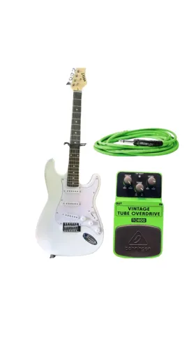 GUITARRA ELÉTRICA STRATOCASTER BRANCA MXT MST-W6B + PEDAL  BEHRINGER TO800 OVERDRIVE