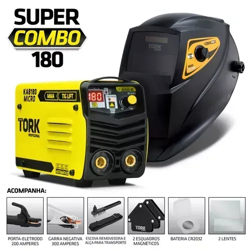 Maquina De Solda Inversora Kab Combo 180 Micro 220v Mma,Tig,Eletrodo + Máscara Super Tork