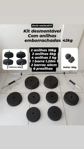 Kit de Halteres Desmontável 42kg - Academia em Casa!