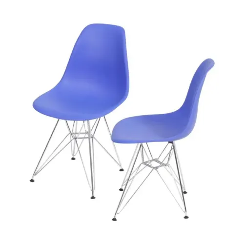 Kit 02 Cadeiras 1102 Pp Azul Marinho Base Cromada