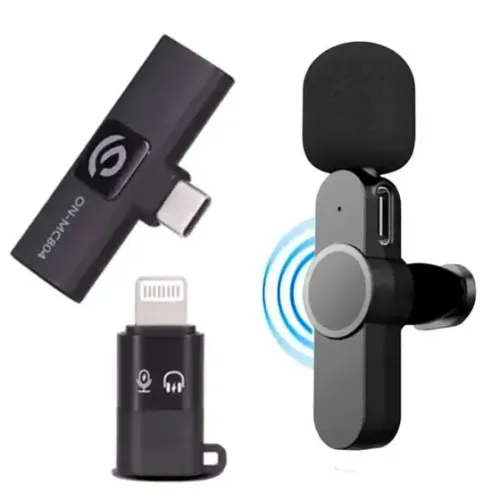 Microfone de Lapela sem Fio Lightning e Usb C