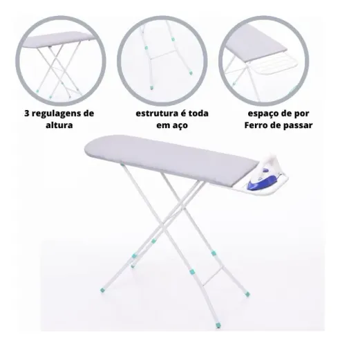 Mesa Passadeira Taboa Passar Roupa Extra Forte + Porta Ferro
