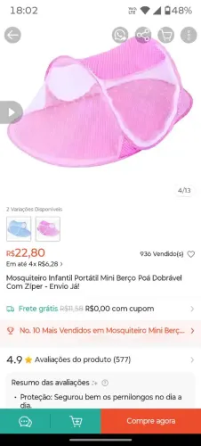 Vendo Berço mosquiteiro 