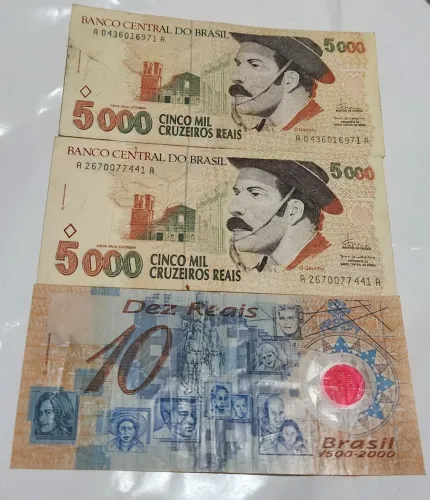 Kit 3 cedulas antigas,  2 cedulas gaúcho e uma cedula plástica 10 reais 