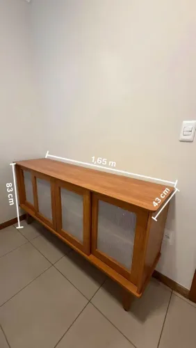 Aparador Buffet de Madeira Maciça com Portas em Tela