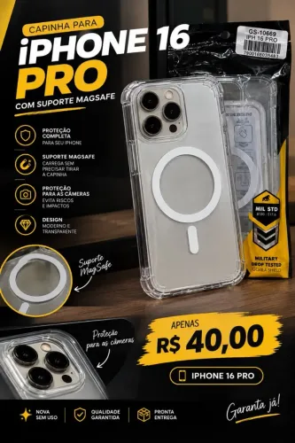 CAPINHA PARA IPHONE 16 PRO <br><br>COM SUPORTE MAGSAFE<br><br>IPHONE 16 PRO<br><br>COM SUPORTE MAGSAFE