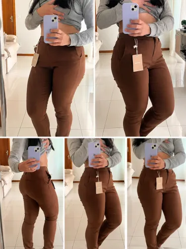 Calça Feminina Hering Marrom Cintura Alta - Nova com Etiqueta | Modelagem Perfeita