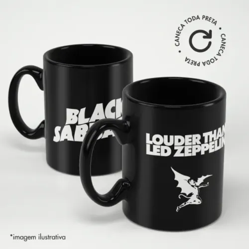 Caneca Black Sabbath - Louder Than Led Zeppelin - Toda Preta em Cerâmica - 325ml