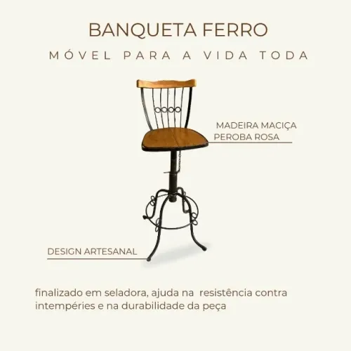 Banqueta De Ferro Com Madeira 100x35x36cm