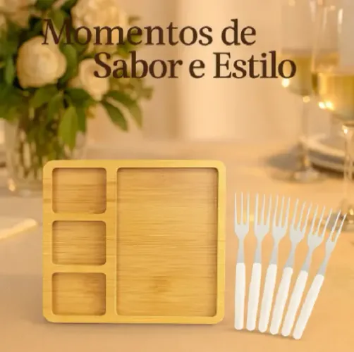 Petisqueira MDF Tábua Frios Queijo Petisco Aperitivo + 6 Garfos. Lacrada.