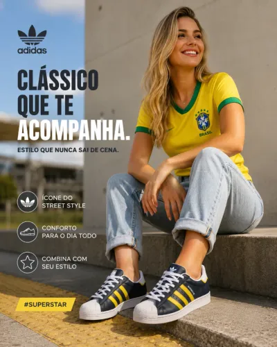 Tênis adidas Superstar Unissex 39 seleção brasileira brasil copa