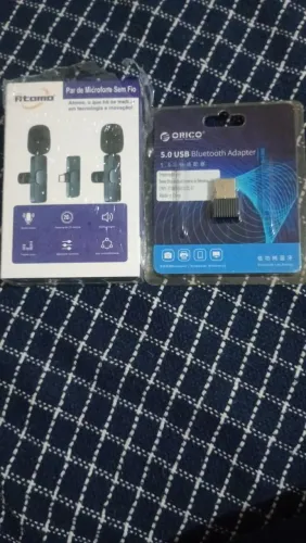 Kit microfone lapela sem fio para celular + adaptador bluetooth novos