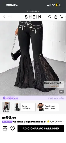calça flare gotica com cruz e renda!