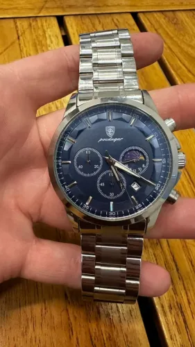 Relógio Poedagar P928 cronógrafo aço, mostrador azul