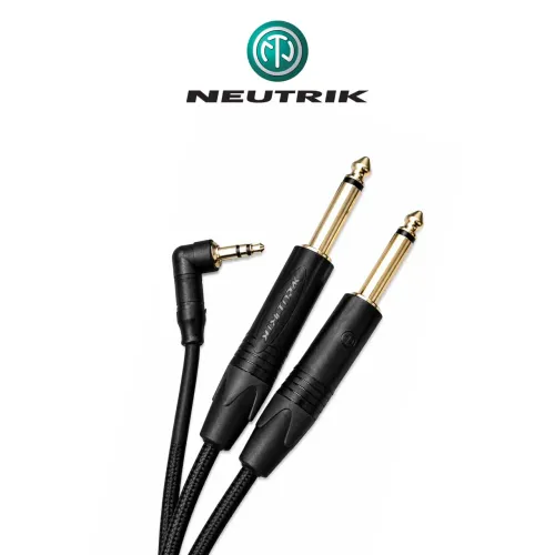 Cabo de Áudio P2 90° Estéreo Para 2x P10 Mono Com Conectores Neutrik - 1,20 Metros