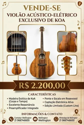 Vendo violão eletro acústico Harley Benton CLG222CE Koa