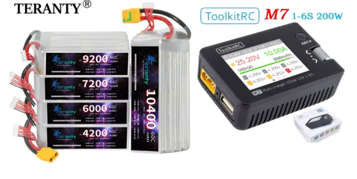Duas Baterias LiPo 6S 6000mah XT60 + Carregador ToolkitRC M7