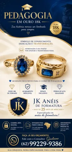Anéis de Formatura para Pedagogia em Ouro 18k