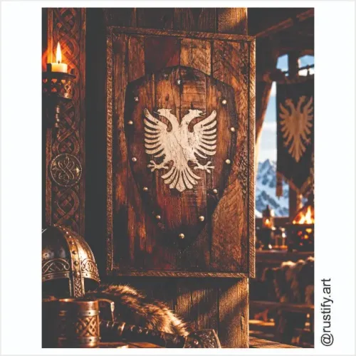 QUADRO ÁGUIA BICÉFALA MEDIEVAL - ARTE RÚSTICA EXCLUSIVA | PEÇA ÚNICA