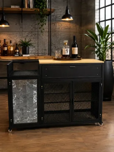 APARADOR INDUSTRIAL PREMIUM EM FERRO E MADEIRA - DESIGN SOFISTICADO E EXCLUSIVO