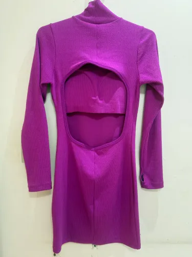 Vestido Canelado Costas Abertas  Cut Out Gringa Fúcsia