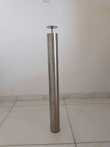 PÉ DE MESA DE VIDRO AÇO ESCOVADO 