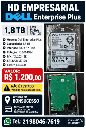 ? HD EMPRESARIAL DELL ENTERPRISE PLUS - 1,8 TB , não testado.