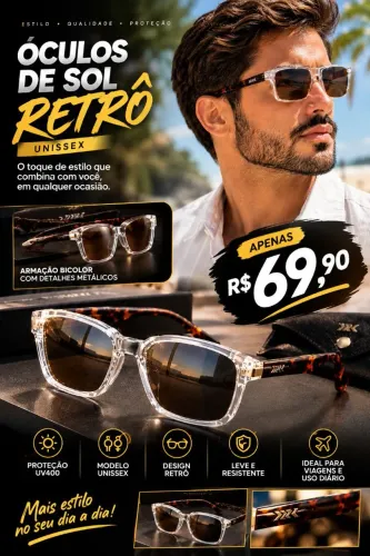 Óculos de Sol Retrô Unissex com Armação Bicolor e Proteção UV400