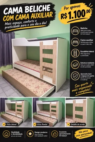 Cama beliche mais cama auxiliar