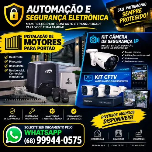 Motores para portão câmeras de segurança IP cftv