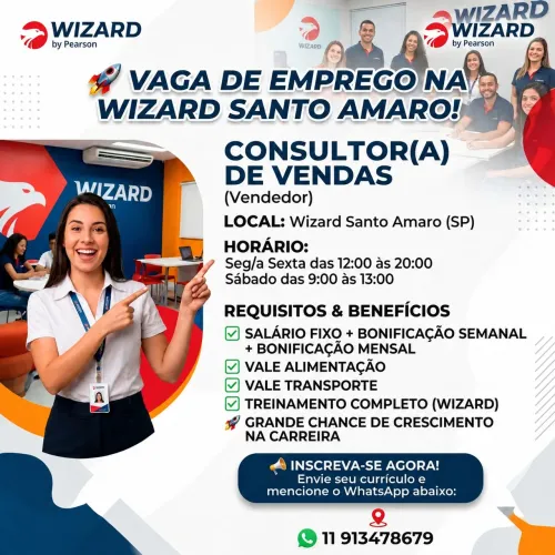Vaga Vendedor Wizard Santo amaro